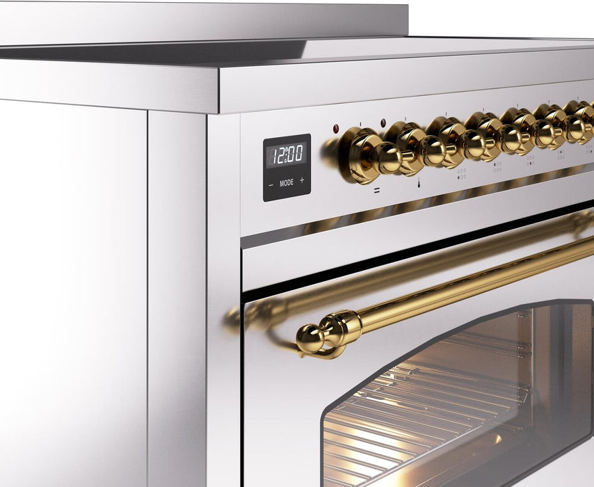 ILVE Nostalgie II 48" Electric Range, Stainless Steel, Brass Trim UPI486NMPSSG