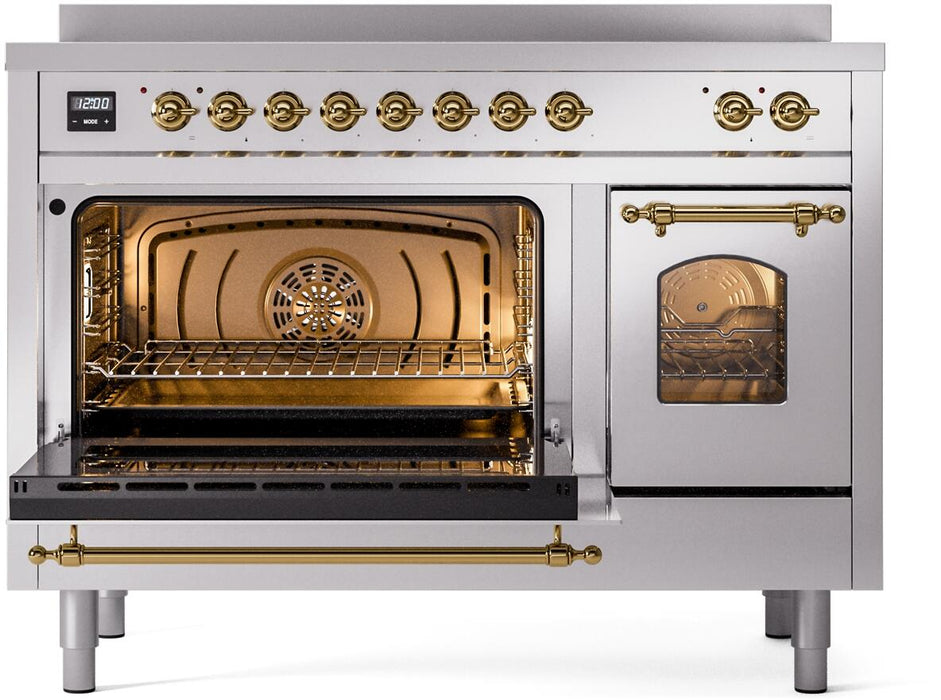 ILVE Nostalgie II 48" Electric Range, Stainless Steel, Brass Trim UPI486NMPSSG