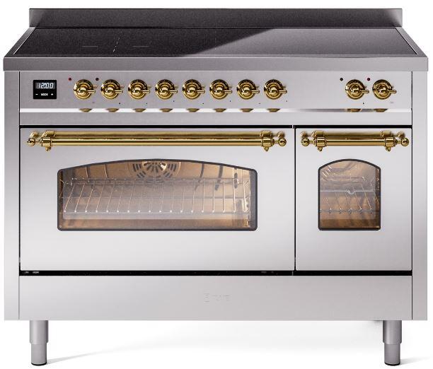 ILVE Nostalgie II 48" Electric Range, Stainless Steel, Brass Trim UPI486NMPSSG