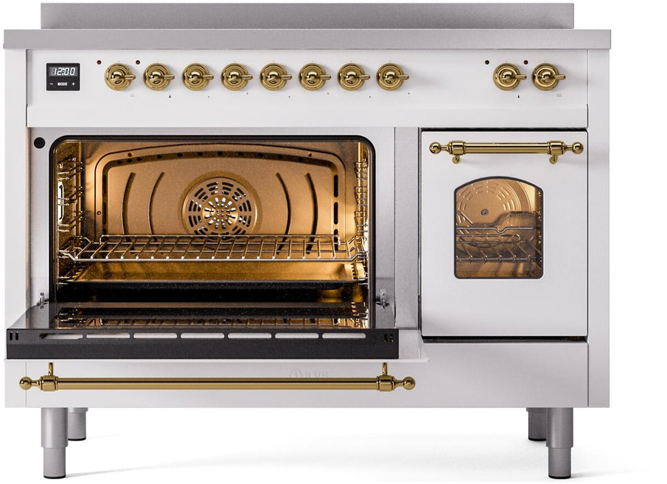 ILVE Nostalgie II 48" Electric Range, White, Brass Trim UPI486NMPWHG