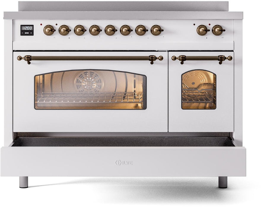 ILVE Nostalgie II 48" Electric Range, White, Bronze Trim UPI486NMPWHB
