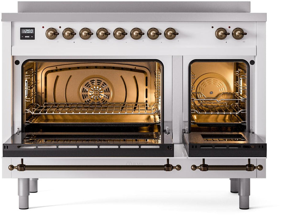 ILVE Nostalgie II 48" Electric Range, White, Bronze Trim UPI486NMPWHB
