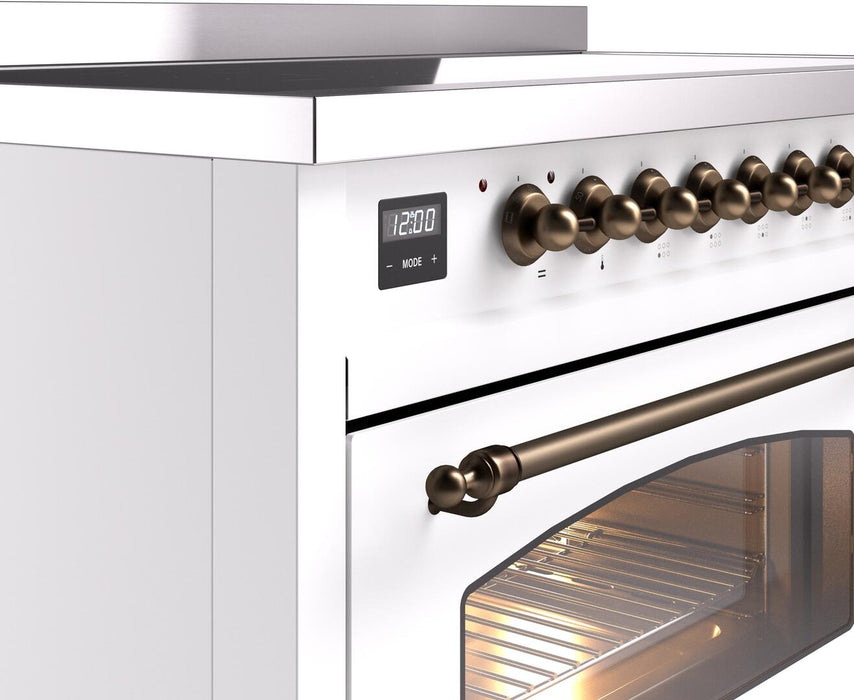 ILVE Nostalgie II 48" Electric Range, White, Bronze Trim UPI486NMPWHB