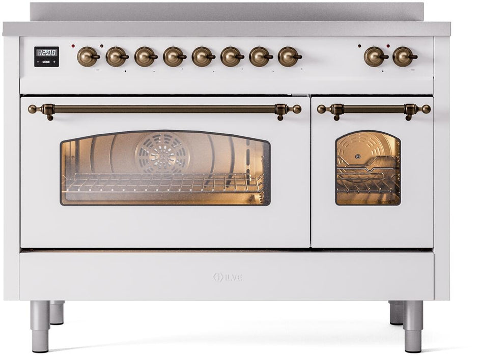 ILVE Nostalgie II 48" Electric Range, White, Bronze Trim UPI486NMPWHB