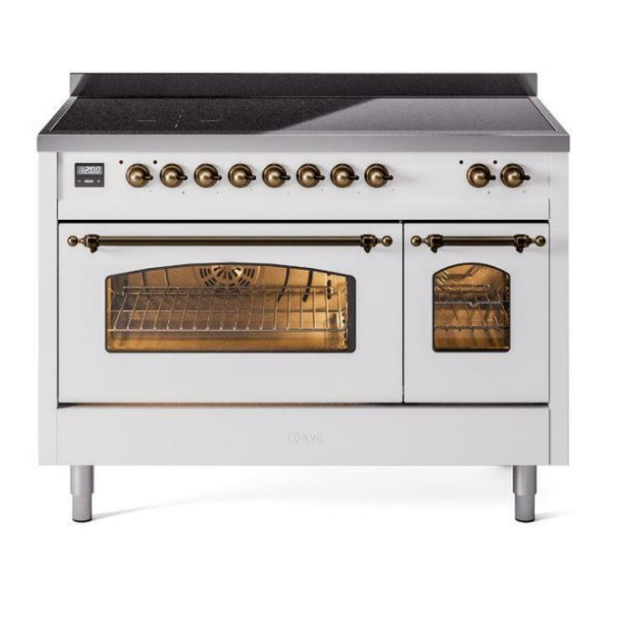 ILVE Nostalgie II 48" Electric Range, White, Bronze Trim UPI486NMPWHB