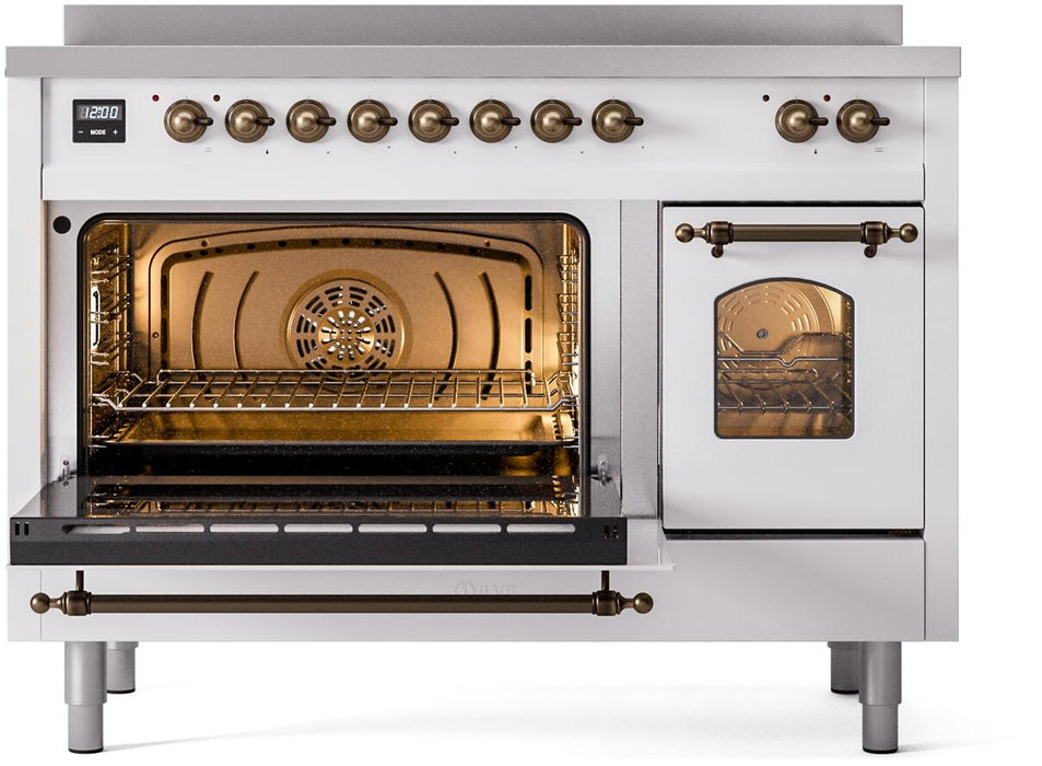 ILVE Nostalgie II 48" Electric Range, White, Bronze Trim UPI486NMPWHB