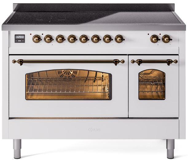 ILVE Nostalgie II 48" Electric Range, White, Bronze Trim UPI486NMPWHB