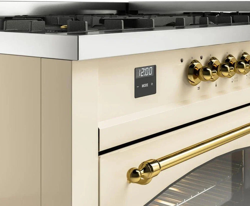ILVE Nostalgie II 60" Dual Fuel Liquid Propane Range, Antique White, Brass Trim UP60FNMPAWGLP