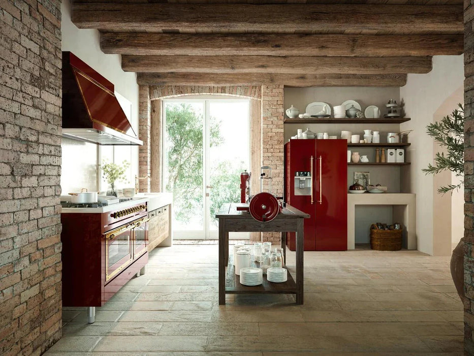 ILVE Nostalgie II 60" Dual Fuel Natural Gas Range, Blue Grey, Brass Trim UP60FSNMPBGG