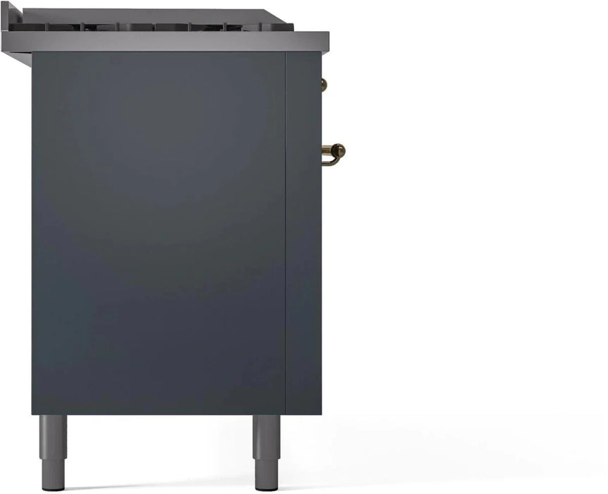 ILVE Nostalgie II 60" Dual Fuel Liquid Propane Range, Blue Grey, Brass Trim UP60FSNMPBGGLP