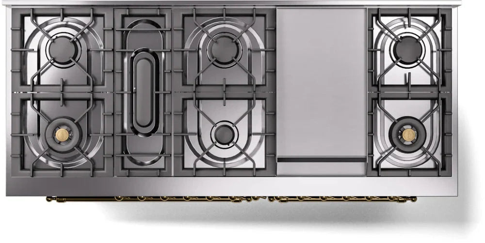 ILVE Nostalgie II 60" Dual Fuel Natural Gas Range, Burgandy, Brass Trim UP60FNMPBUG