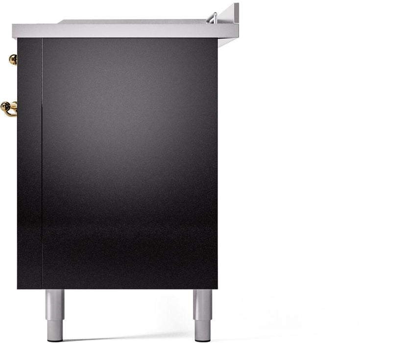 ILVE Nostalgie II 60" Dual Fuel Natural Gas Range, Glossy Black, Brass Trim UP60FSNMPBKG
