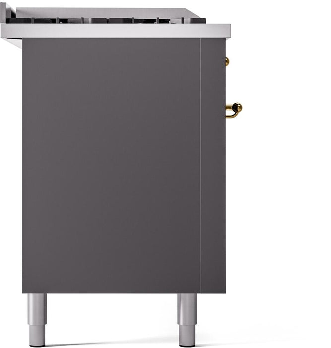 ILVE Nostalgie II 60" Dual Fuel Natural Gas Range, Matte Graphite, Brass Trim UP60FSNMPMGG