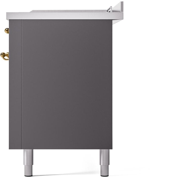 ILVE Nostalgie II 60" Dual Fuel Natural Gas Range, Matte Graphite, Brass Trim UP60FSNMPMGG