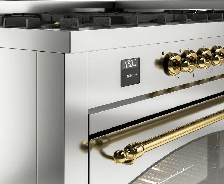 ILVE Nostalgie II 60" Dual Fuel Natural Gas Range, Stainless Steel, Brass Trim UP60FNMPSSG