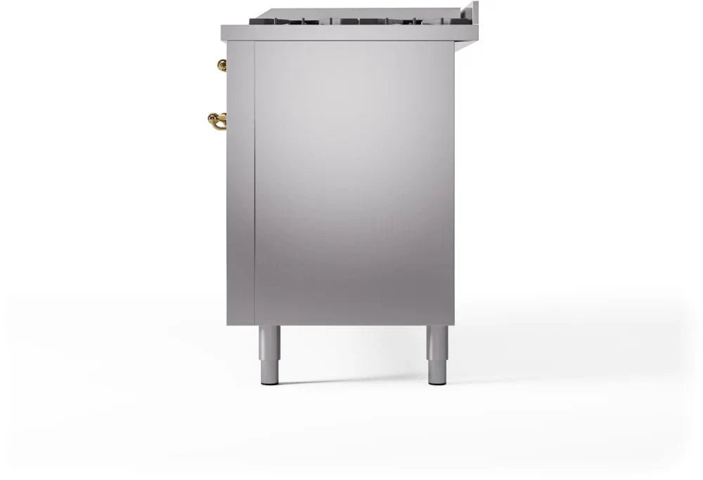 ILVE Nostalgie II 60" Dual Fuel Natural Gas Range, Stainless Steel, Brass Trim UP60FNMPSSG