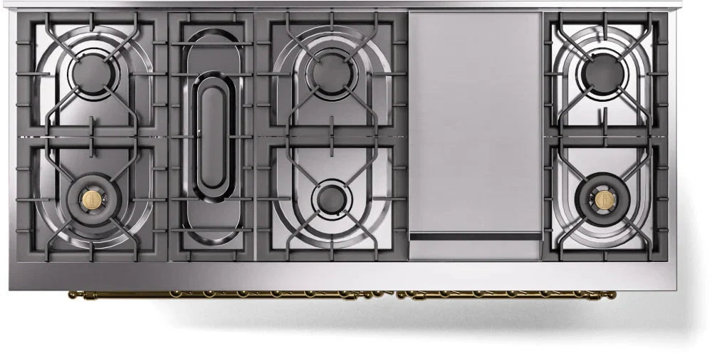 ILVE Nostalgie II 60" Dual Fuel Liquid Propane Range, White, Brass Trim UP60FNMPWHGLP