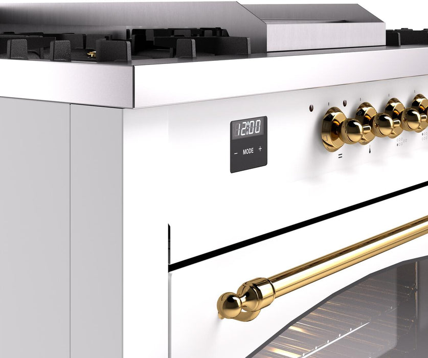 ILVE Nostalgie II 60" Dual Fuel Natural Gas Range, White, Brass Trim UP60FSNMPWHG