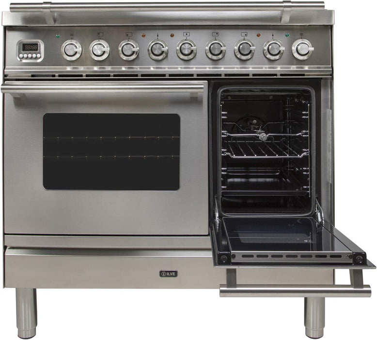 ILVE Professional Plus 36" Dual Fuel Gas Range, Stainless Steel, Chrome Trim‎ UPDW90FDMPI