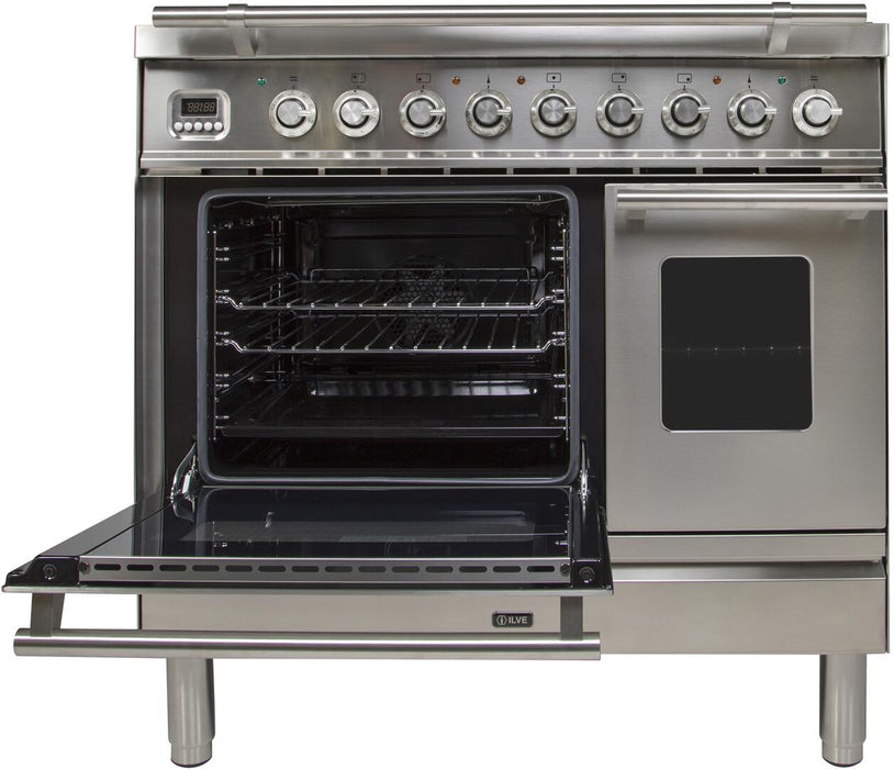 ILVE Professional Plus 36" Dual Fuel Gas Range, Stainless Steel, Chrome Trim‎ UPDW90FDMPI