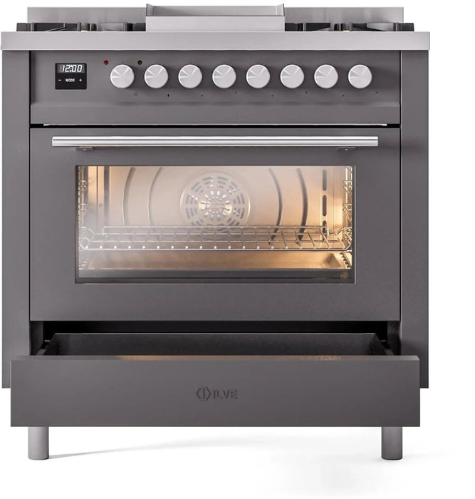 ILVE Professional Plus II 36" Dual Fuel Range in Matte Graphite UP36FWMPMG