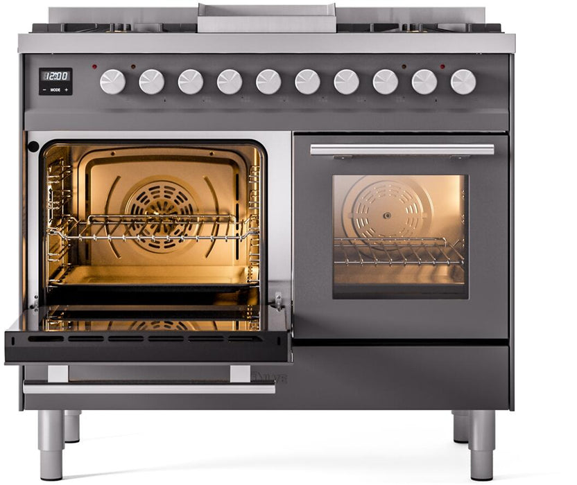 ILVE Professional Plus II 40" Dual Fuel Natural Gas Range, Matte Graphite with Trim, UPD40FWMPMG