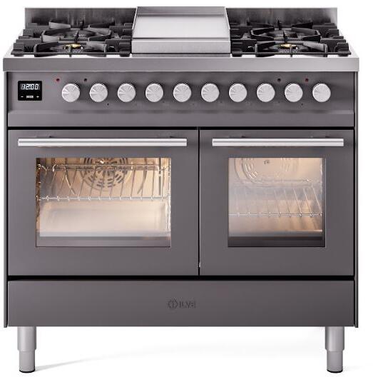 ILVE Professional Plus II 40" Dual Fuel Natural Gas Range, Matte Graphite with Trim, UPD40FWMPMG