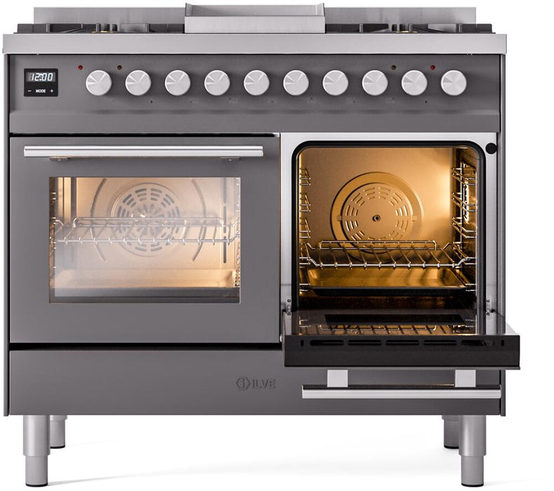 ILVE Professional Plus II 40" Dual Fuel Natural Gas Range, Matte Graphite with Trim, UPD40FWMPMG