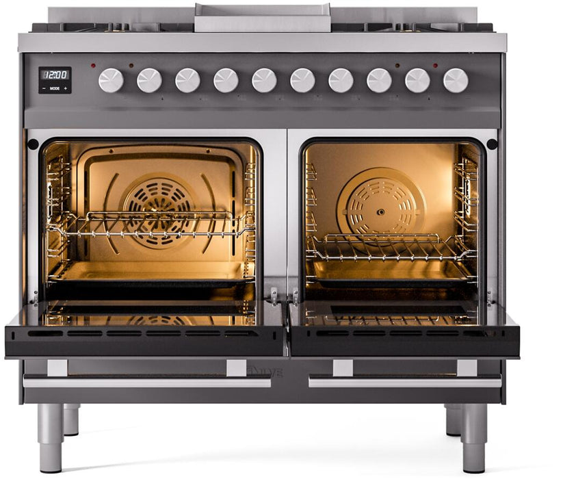 ILVE Professional Plus II 40" Dual Fuel Natural Gas Range, Matte Graphite with Trim, UPD40FWMPMG