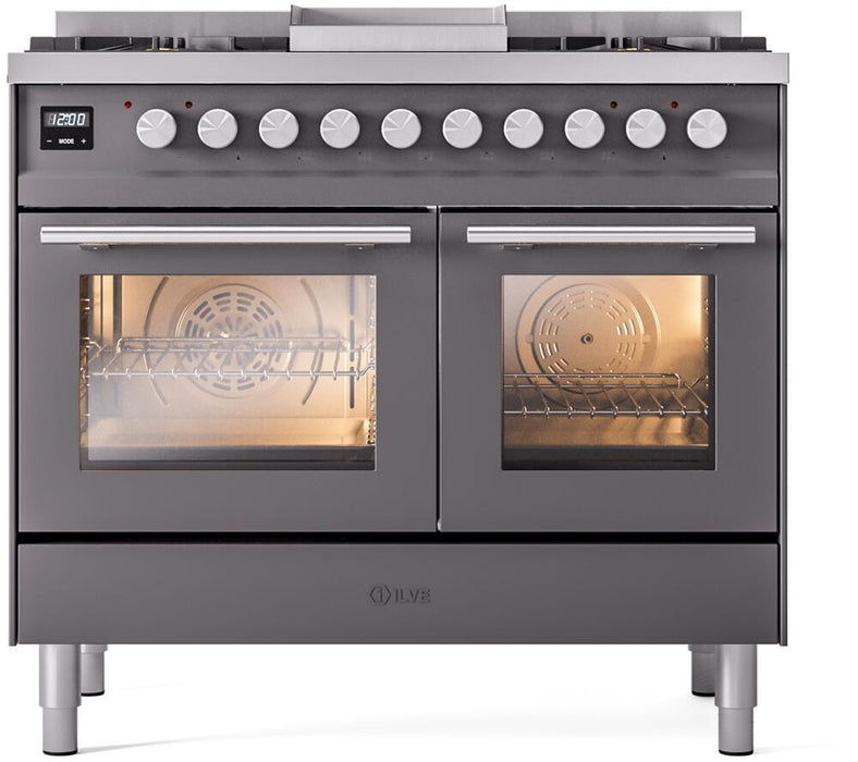ILVE Professional Plus II 40" Dual Fuel Natural Gas Range, Matte Graphite with Trim, UPD40FWMPMG