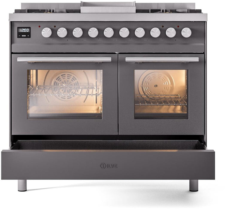 ILVE Professional Plus II 40" Dual Fuel Natural Gas Range, Matte Graphite with Trim, UPD40FWMPMG