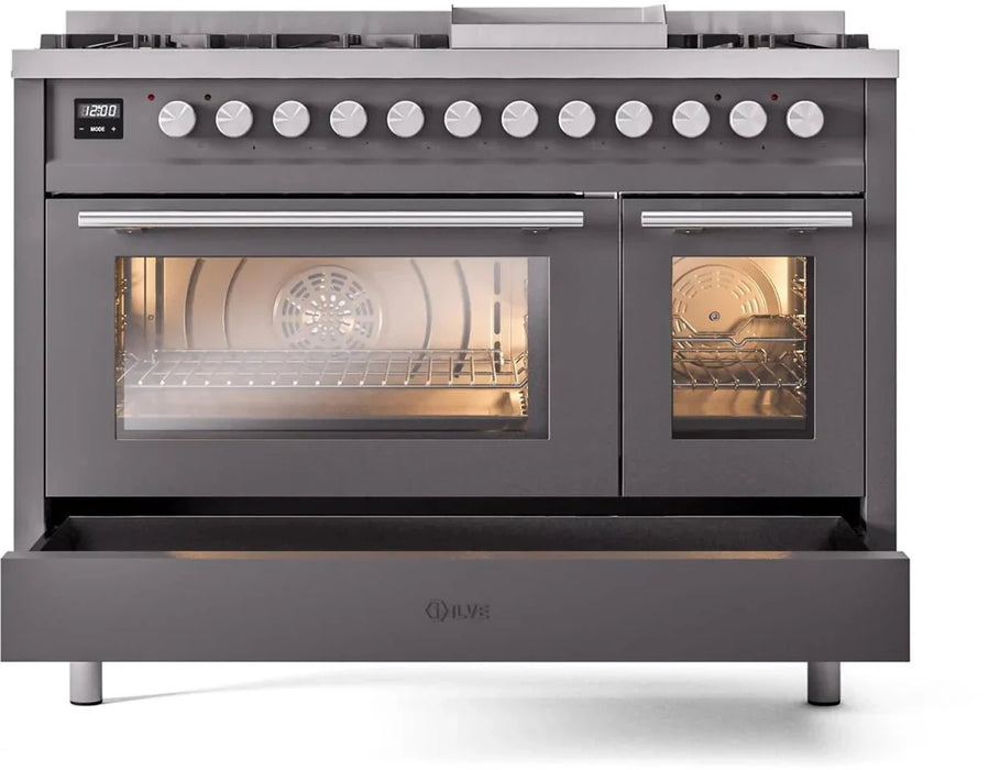 ILVE Professional Plus II 48" Dual Fuel Range in Matte Graphite UP48FWMPMG