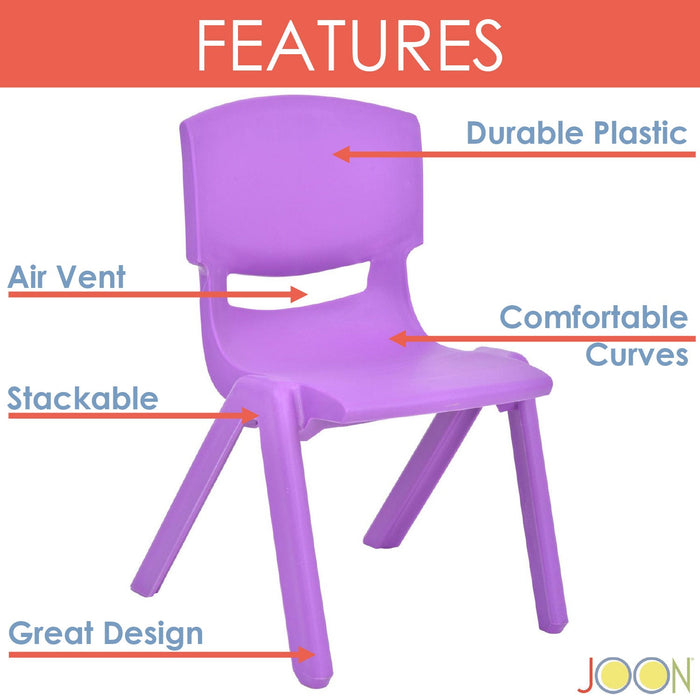 JOON Stackable Plastic Kids Learning Chairs, Purple, 20.5x12.75X11 Inches, 2-Pack (Pack of 2)