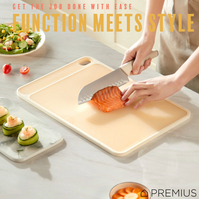 PREMIUS Reversible Non-Slip Cutting Board with Grater, Orange-Cream, Medium, 9.44x14.3 Inches