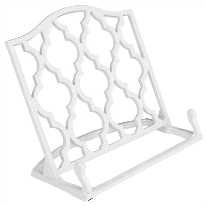 Home Basics Cast Iron Moroccan Lattice Cookbook Stand, White, 10.5x5.5x9 Inches