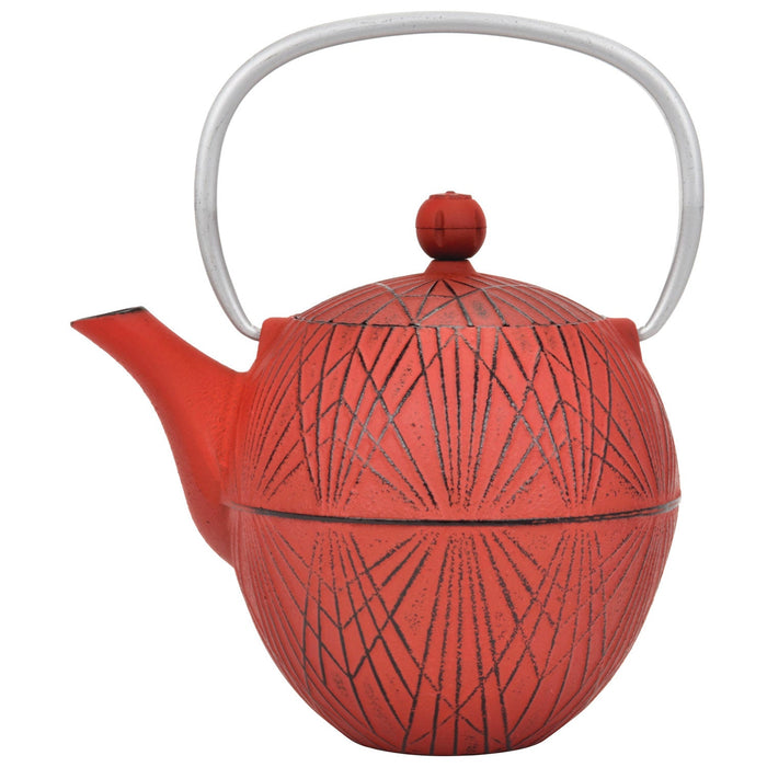 Spigo Hakone Cast Iron Enamel Teapot With Stainless Infuser, Red, 33 Ounces