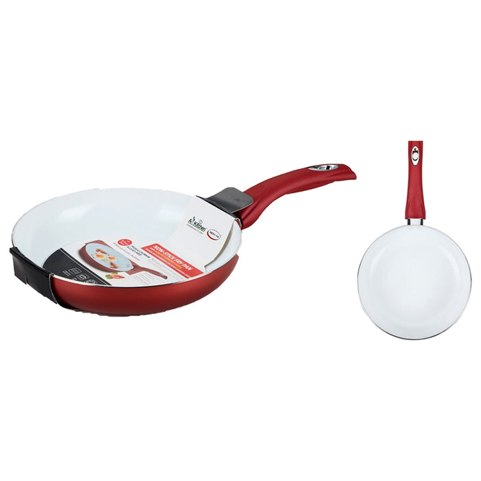 All For You Non-Stick White Ceramic Coating Frying Pan with Soft Touch Handle, Red