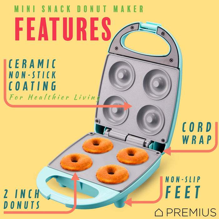 PREMIUS Ceramic Non-Stick Mini Snack Donut Maker, 2 Inch Mold, 4 Count