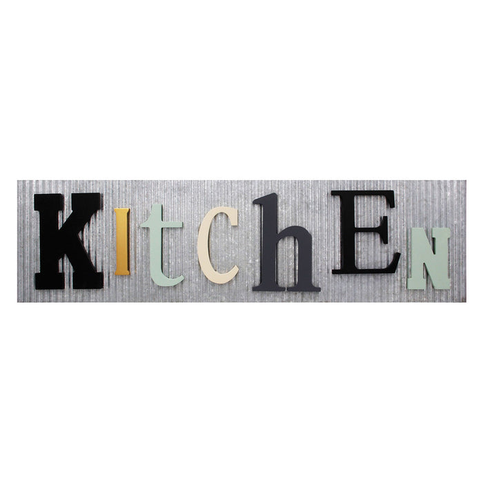 Premius Kitchen Galvanized Metal and Wooden Wall Decor Plaque, 34.5x9.5 Inches