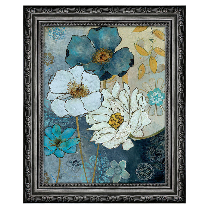 Premius Floral Small Traditional Framed Wall Art, White-Blue, 9x11 Inches