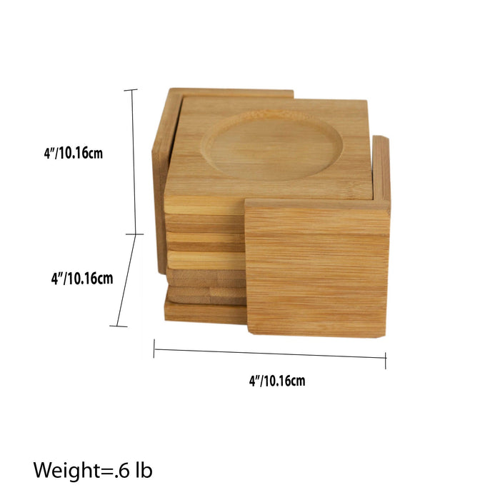 Home Basics 6-Piece Bamboo Square Coaster with Raised Edge, Natural, 4.75x4.75x2.5 Inches