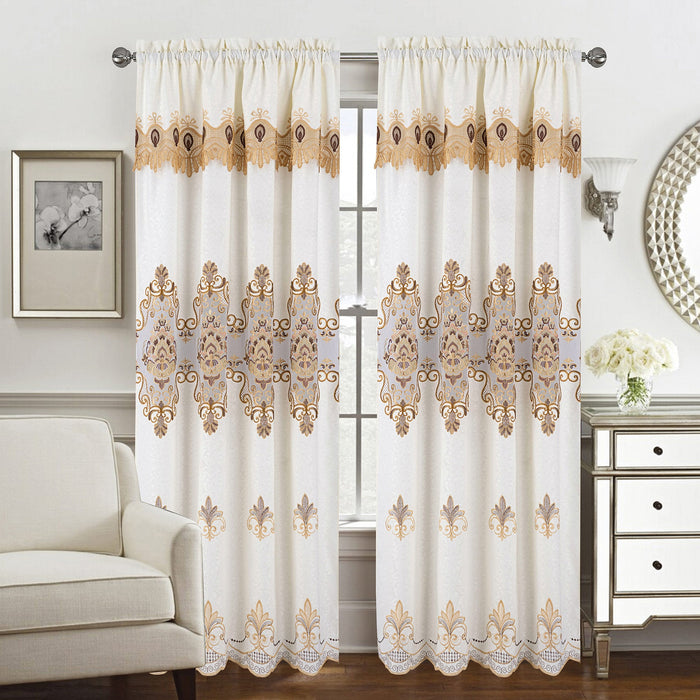 Arabella Macrame Jacquard Window Panel with Attached Valance, 55x84 Inches