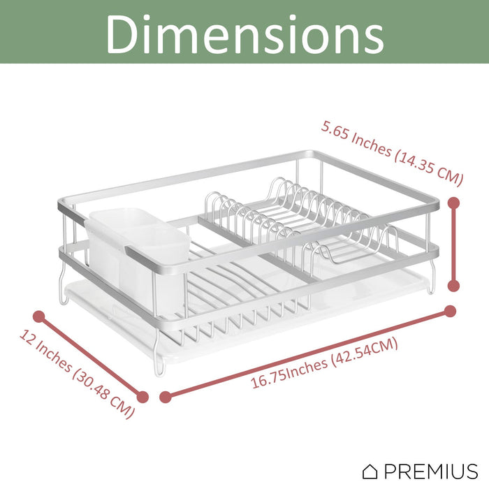 Premius Aluminum Dish Rack With Drainage Tray and Cutlery Holder, 16.75X12X5.65 Inches