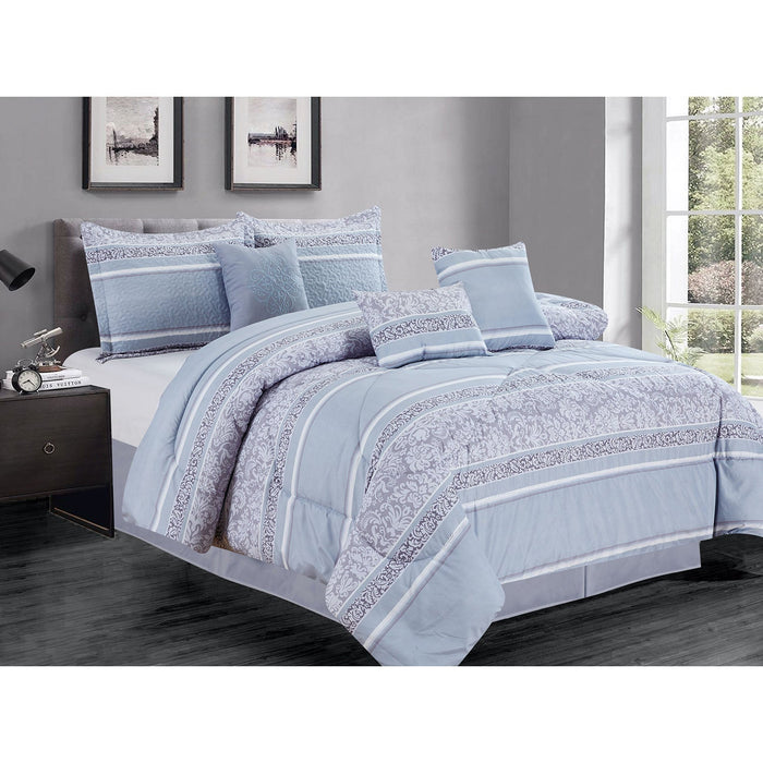 Premius Emily 7 Piece Oversized Comforter Set, Light Blue