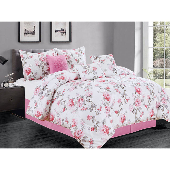 Premius Rose 7 Piece Oversized Comforter Set, Pink