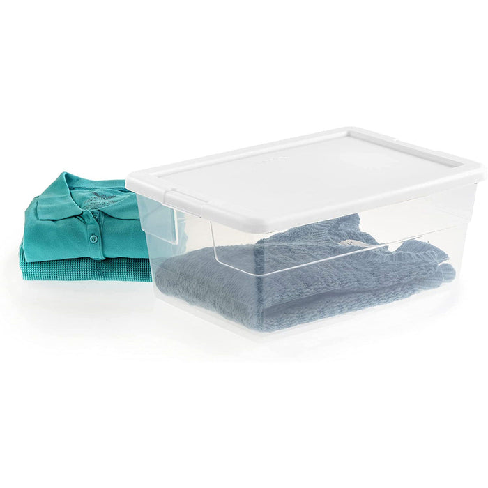 Sterilite Basic Clear Storage Box with White Lid, 16 Quart, 16.75x11.8x7 Inches