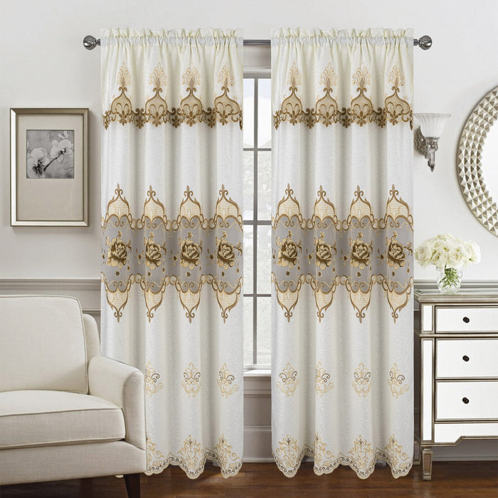 Caroline Floral Macramé Rod Pocket Window Panel With Attached Valance, 55x84 Inches