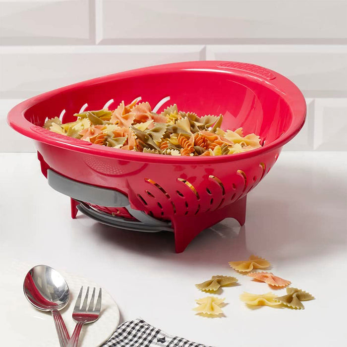 Home Basics Colander Bowl With Slide Open Bottom, Red