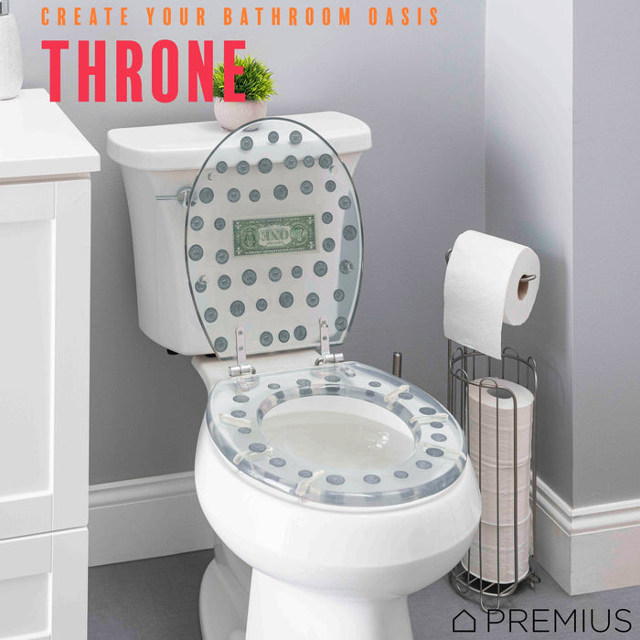 PREMIUS Polyresin Dollar Bill & Coins Money Toilet Seat, Clear, Standard Round, 17 Inches