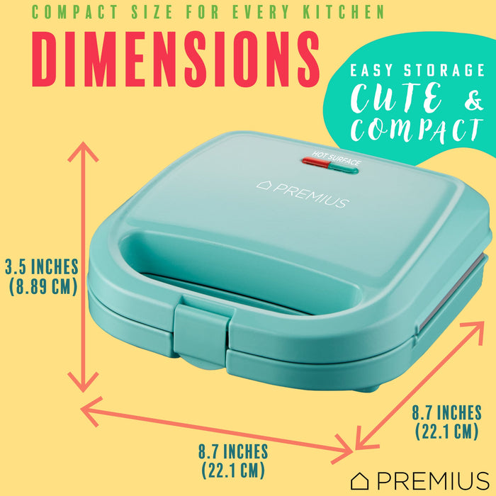 PREMIUS Ceramic Non-Stick Double Slice Sandwich Maker, 8.25x4.75 Inch Mold